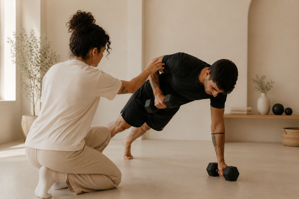 Fisioterapeuta tratando atleta de BJJ en Palma de Mallorca