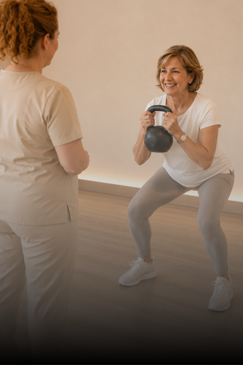 paciente de fibromialgia haciendo un entrenamiento funcional terapeutico individualizado para recuperar su vida en ponent palma de mallorca