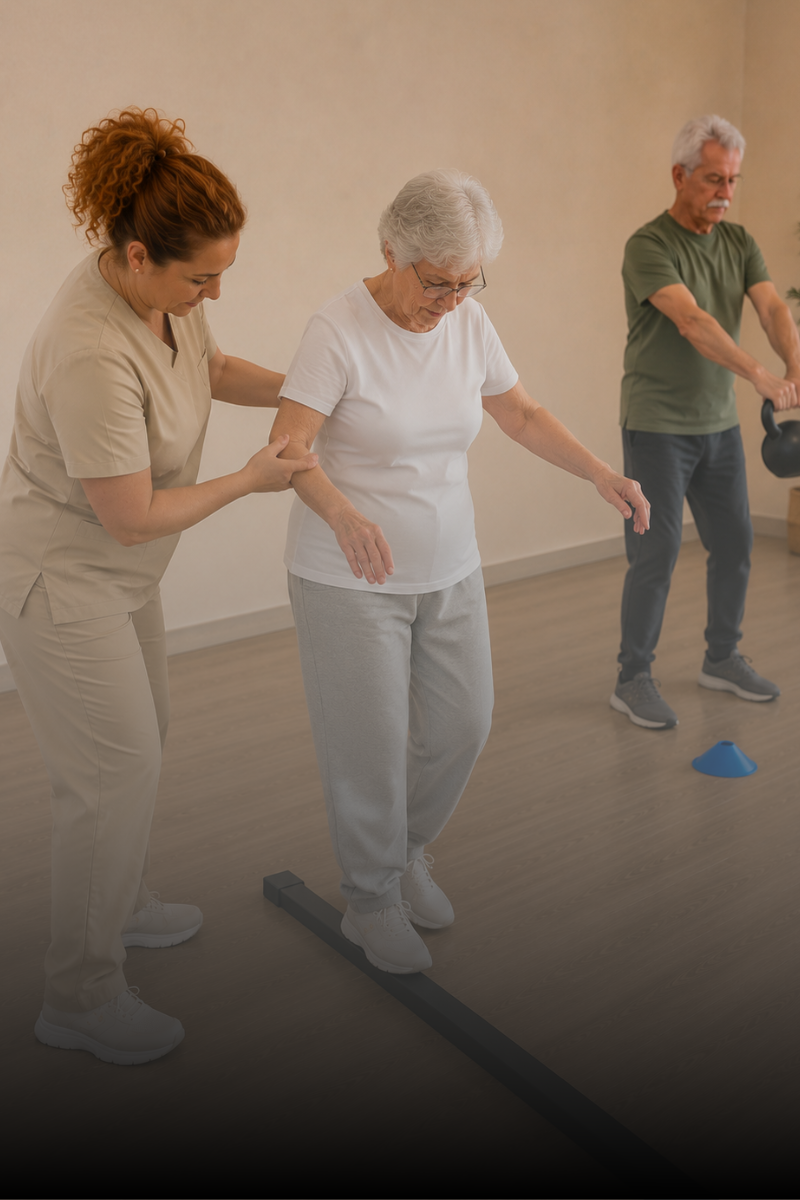 persona mayor anciana haciendo ejercicio para prevenir caidas en son rapinya palma de mallorca